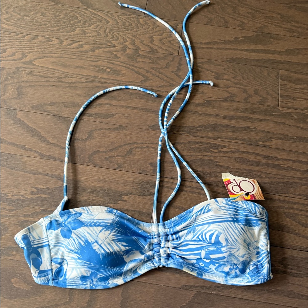 Girls Bikini Swim Top Halter Tie Beach OP size M (7-9) blue white teens